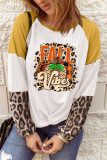 White FALL Vibes Leopard Color Block Long Sleeve T Shirt