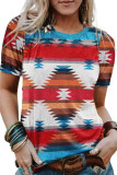 Multicolor Aztec Printed Casual Short Sleeve T-shirt