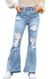 Sky Blue Light Wash Distressed High Rise Flare Jeans