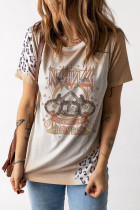 Khaki Retro Music City Graphic Leopard Bleached T-shirt