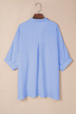 Sky Blue 3/4 Puff Sleeve Oversize Shirt