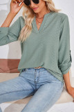 V Neck Jacquard Button Sleeves Top 