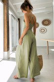 Green Asymmetric Thin Straps One-shoulder Wide Leg Jumpsuit