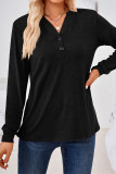 Plain V Neck Button Long Sleeves Jersey Top