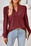V Neck Jacquard Puff Sleeves Top 