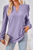 V Neck Jacquard Puff Sleeves Top 