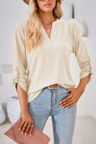 V Neck Jacquard Button Sleeves Top 