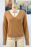 V Neck Plain Knitting Pullover Sweater 