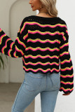 Eyelet Wave Stripes Knitting Sweater 