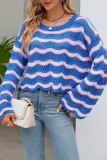 Eyelet Wave Stripes Knitting Sweater 
