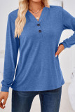 Plain V Neck Button Long Sleeves Jersey Top
