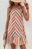 Multicolor Striped Halter Sleeveless Dress