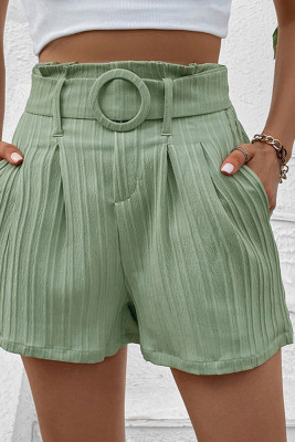 Green Pleated Shorts with Pockets 