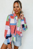 Orange Multicolor Mixed Print Button Front Cuffed Sleeve Shirt