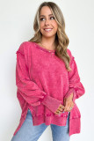 Rose Acid Wash Relaxed Fit Seamed Pullover Sweatshirt with Slits