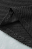 Black Scalloped Eyelet Sleeve Ribbed Knit Top
