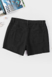 Black Solid Color Distressed Denim Shorts