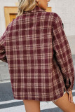 Wine Red Button Up Plaid Shacket 