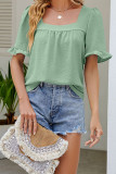 Square Neck Smocked Ruffle Sleeves Top