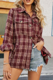 Wine Red Button Up Plaid Shacket 