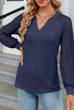 V Neck Lace Sleeves Waffle Top 