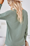 Plain V Neck Buttoned Cuff Jacquard Long Sleeves Top