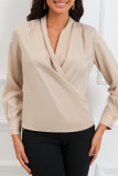 Apricot Solid Wrap V Neck Long Sleeve Top