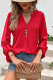 Red V Neck Buttoned Long Sleeves Blouse