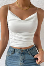Plain Ruched Swing Collar Cami Tank Top