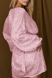 Sequin Glitter Deep V Neck Mini Dress 