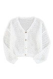 White Hollowed Knit Dolman Sleeve Sweater Cardigan