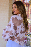 Brown Cow Spots Print Drop Shoulder Puff Sleeve Sweatshirt