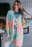 Green  Gradient Knit Open Cardigan with Pockets