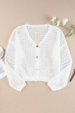 White Hollowed Knit Dolman Sleeve Sweater Cardigan