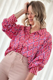 Rose Abstract Print Button Up Long Sleeve Shirt