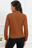 Brown Solid Wrap V Neck Long Sleeve Top