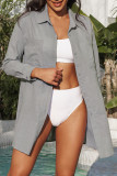 Gray Lightweight Shirt Style Beach Cover Up