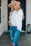 White Lace Trim Applique Crinkle Cotton Shirt
