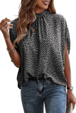 Black Oversized Leopard Ruched Batwing Sleeve Blouse