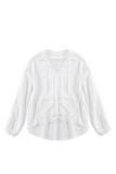 White Lace Trim Applique Crinkle Cotton Shirt