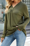 Army Green V Neck Plus Size Top