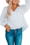 White Lace Trim Applique Crinkle Cotton Shirt