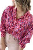 Rose Abstract Print Button Up Long Sleeve Shirt