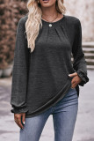 Plain Gathering Screw Neck Long Sleeves Top