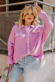 Pink Plus Size Waffle Knit Exposed Seam Shirt