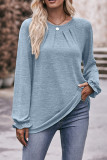 Plain Gathering Screw Neck Long Sleeves Top