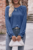 Plain Gathering Screw Neck Long Sleeves Top
