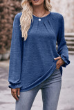 Plain Gathering Screw Neck Long Sleeves Top