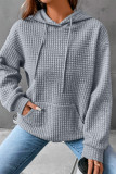 Gray Lattice Textured Kangaroo Pocket Drawstring Hoodie