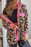 Leopard Ribbed Contrasting Trim Collared Jacket
